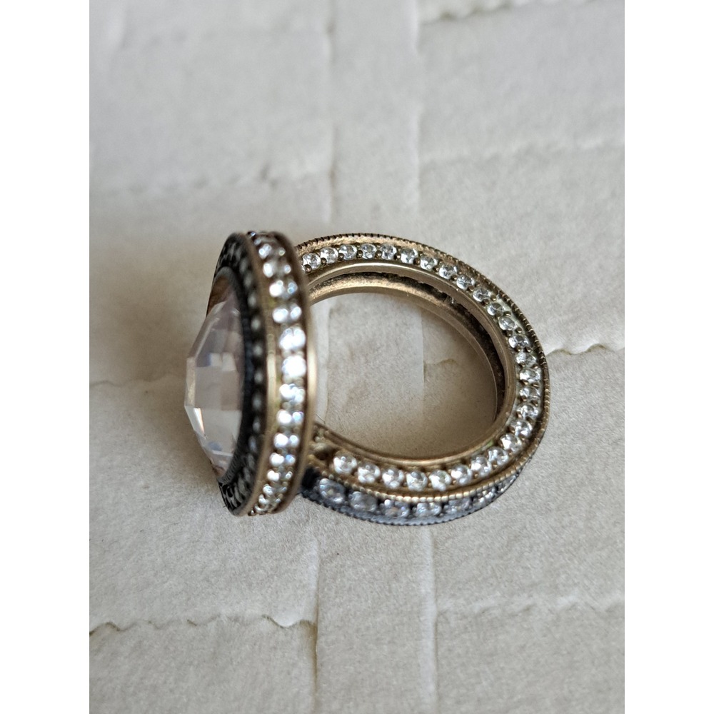 Freida Rothman Sterling Silver Oval Crystal Stone Pave Halo Cocktail Ring - Picture 2 of 4